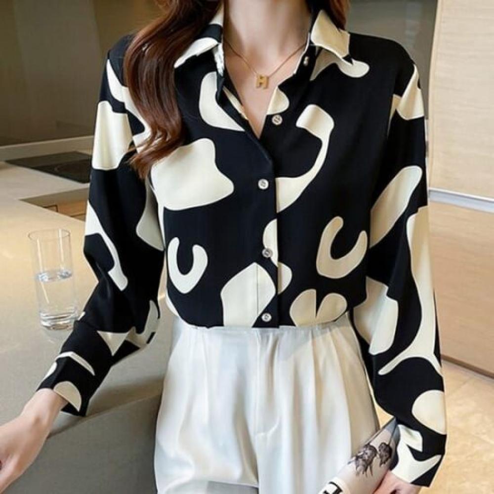 Navava Women Vintage Print Long Sleeve Shirt Nb2930