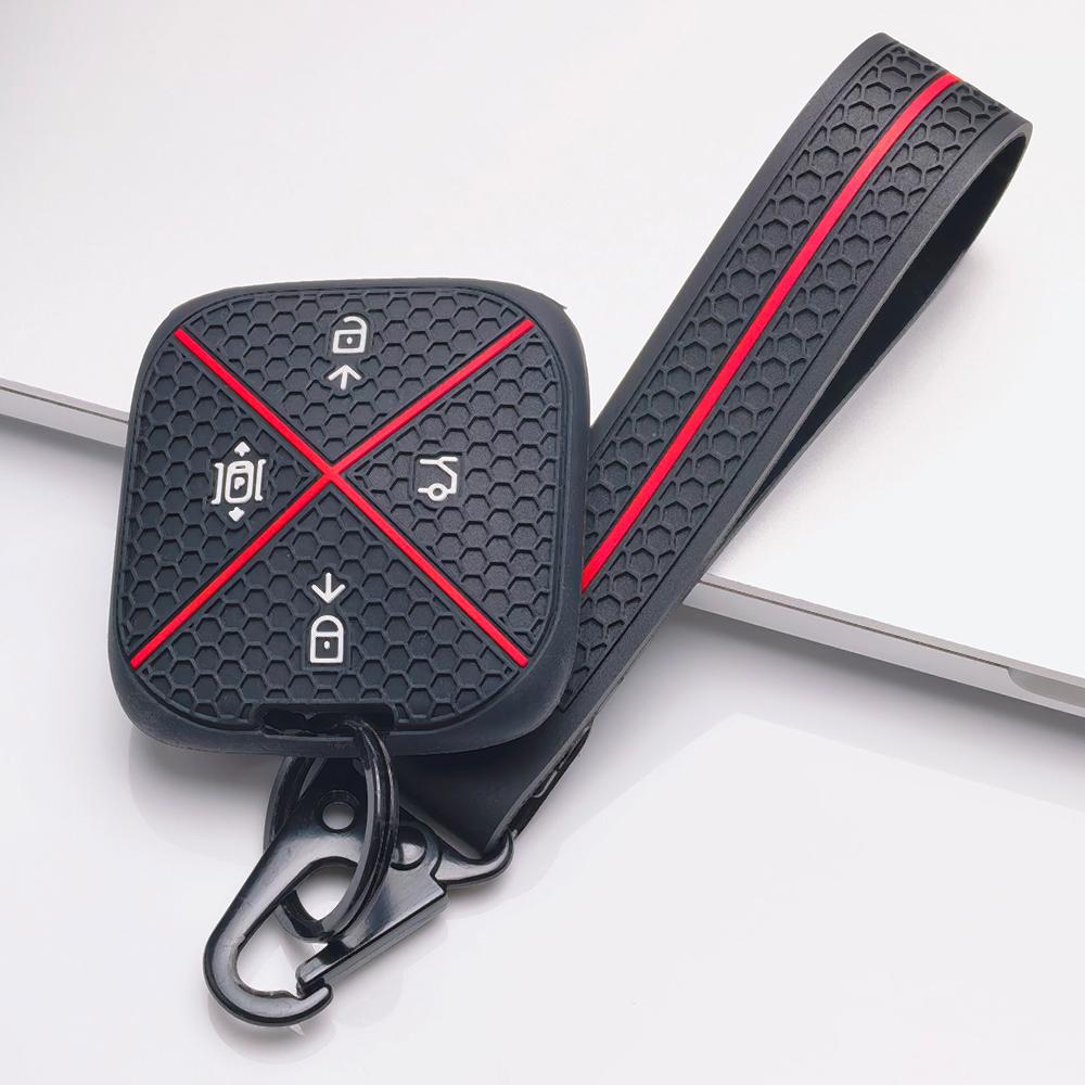 Silicone Smart Key Cover for Zeekr Zeekr 001 Zeekr 009 Zeekr X Zeekr 007 with Keychain Honeycomb Texture Racing Stripe Remote Key Case Protector