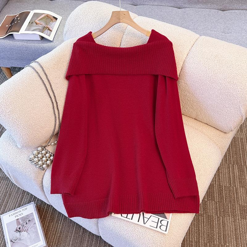 Plus-size Women's Knitted Sweater with Slimming and Covering Design for The Abdomen. Long-sleeved Top.