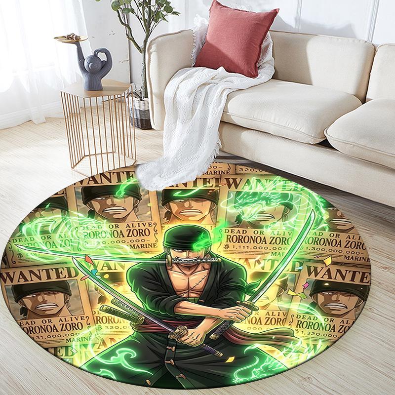 Roronoa Zoro Round Area Rug,Carpet Rug for Living Room Bedroom Sofa Playroom Decor,Non-slip Floor Mat