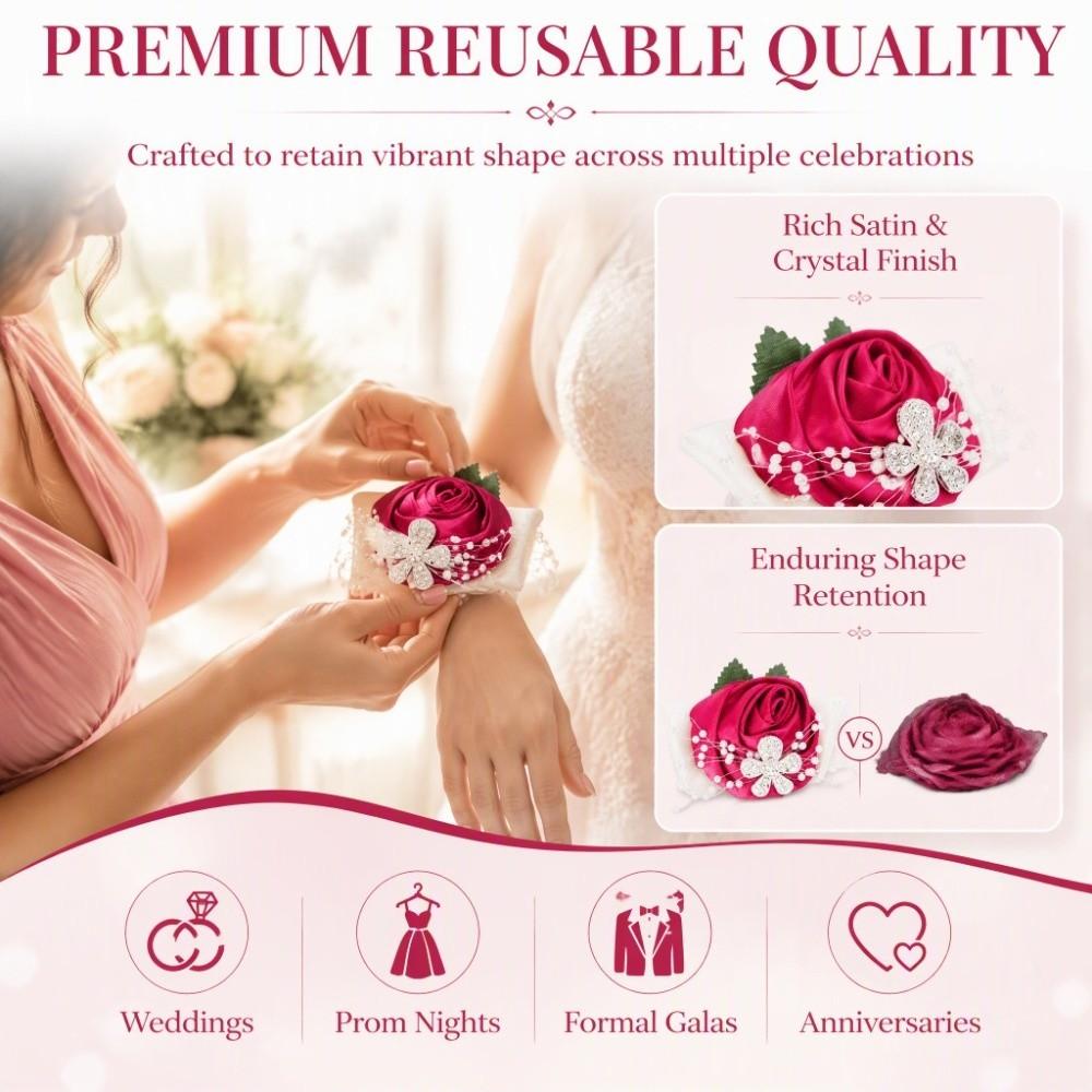 2pcs Rose Red Wrist Corsage Diamond Rose Bridal Wrist Flower Beautiful Wedding Corsage For Wedding