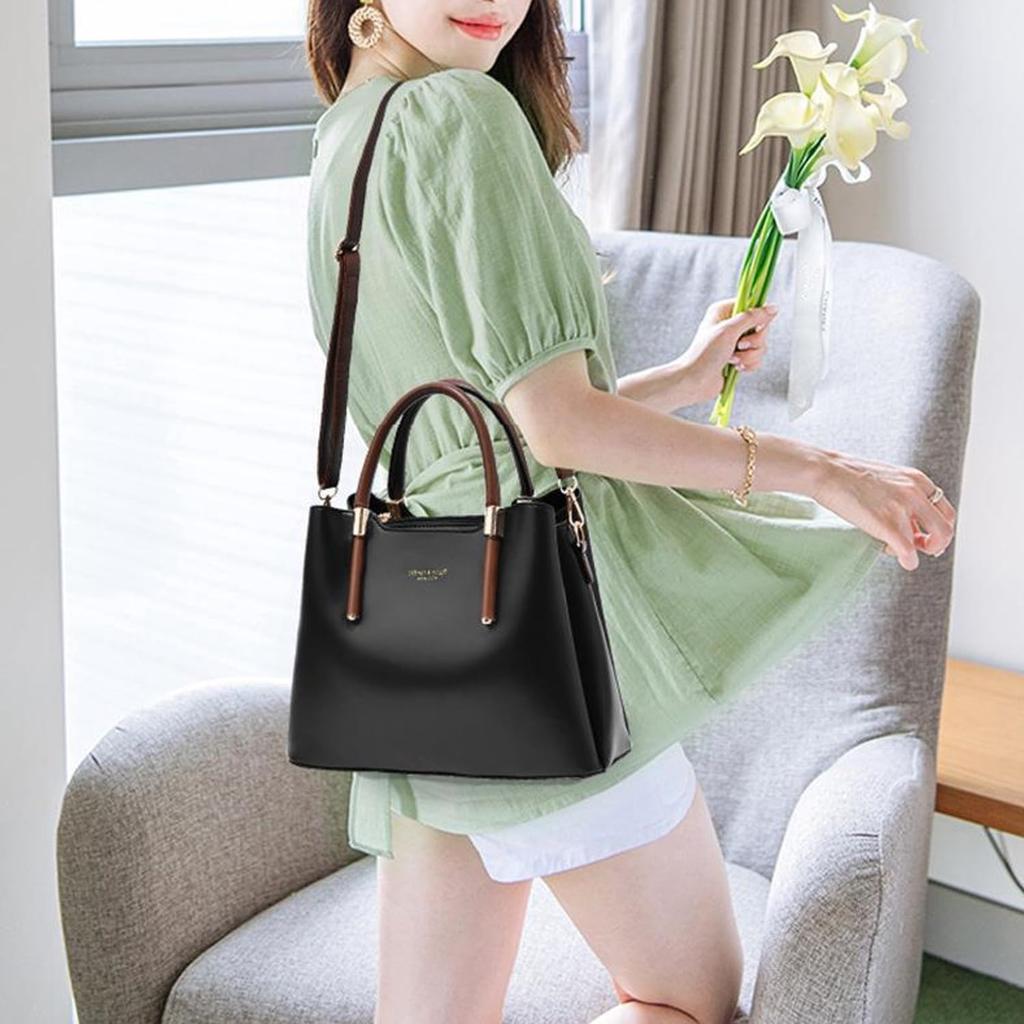 Welltude Women's Handbag, Shoulder Bag, Crossbody Bag, Commuter Bag, Freestanding, 2503 (Black)