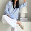 Women Loose Striped Lazy Style Casual Vacation Shirt Top