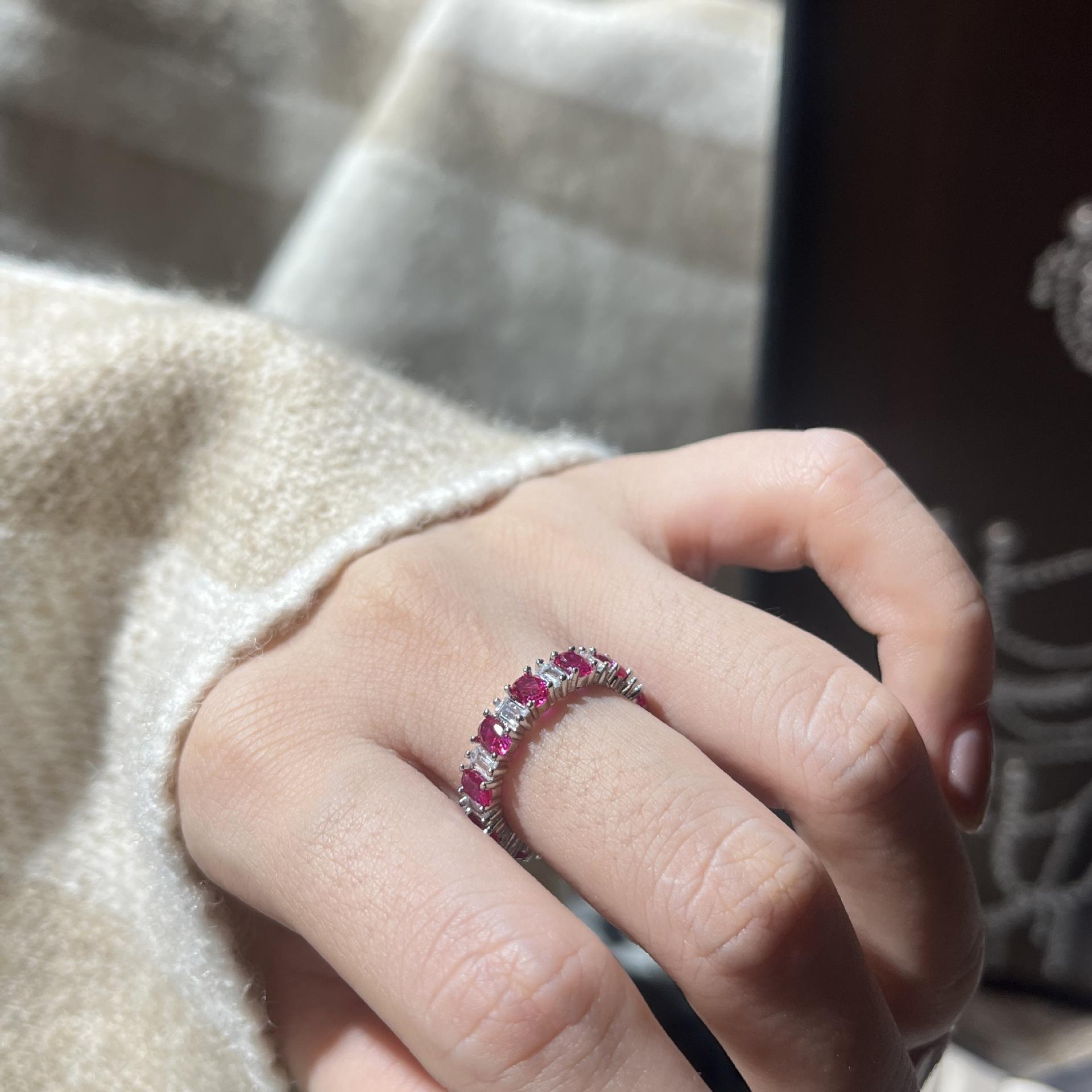 

Light Luxury Design Cultivation Pigeon Blood Ruby Ring Female Personality French High Carbon Diamond Red Corundum Tail Ring Row Ring Opening adjustable