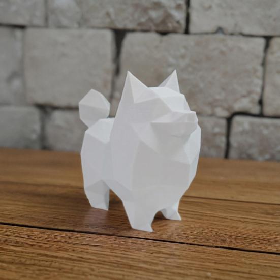 Geometric Low-Poly Dog Statue, 3D Printed Mini Dog Ornament, White Cute Puppy Figurine, Modern Desktop Decoration for Home Office Gift Ideas