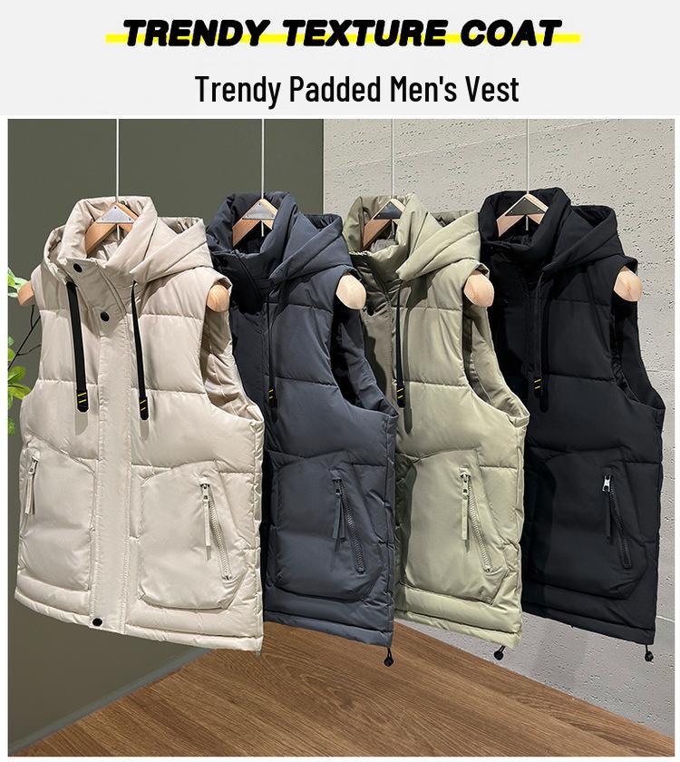 Men's Autumn/Winter Cotton Vest with Detachable Hood – Warm, Fashionable, and Thickened Casual Outerwear