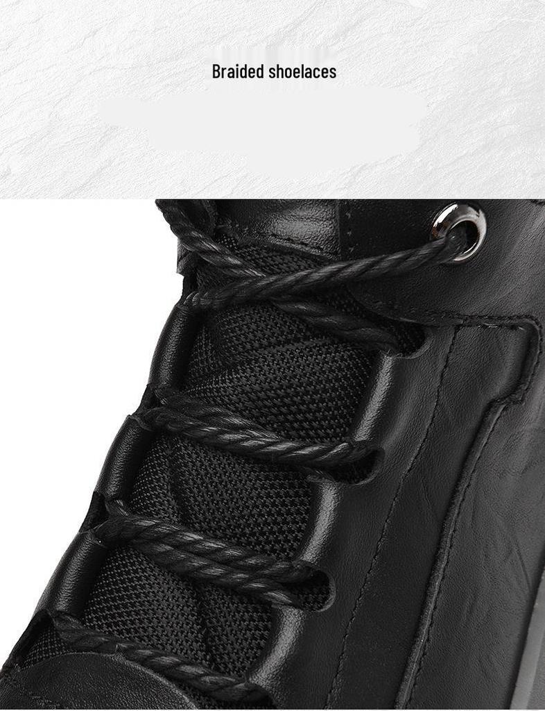 Men's Oversized Casual Leather Shoes - Autumn/Winter, Thick Cotton, Youth Hiking and Outdoor Workwear Shoes