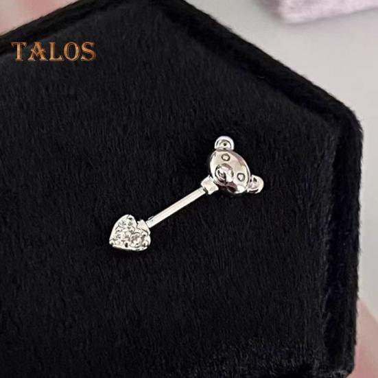 1 PC Boucles d'oreilles à clous Ours de dessin animé et forme de cœur Zircone cubique brillante Boucles d'oreilles pour cartilage pour les soirées en club Anneau de nez sans pas de vis