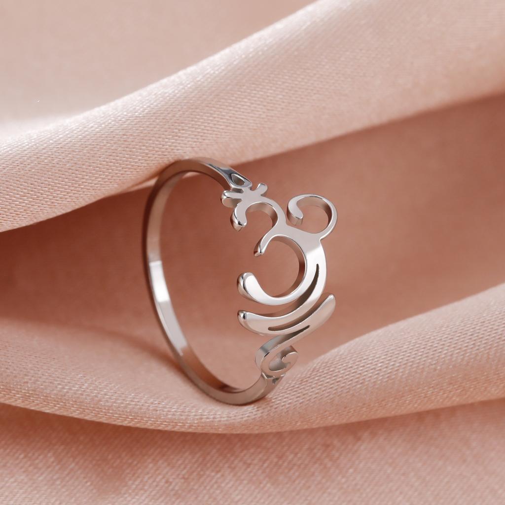Lemegeton Lotus Flower OM Unalome Symbol Yoga Rings for Women Stainless Steel Buddhism Finger Rings Jewelry for Women