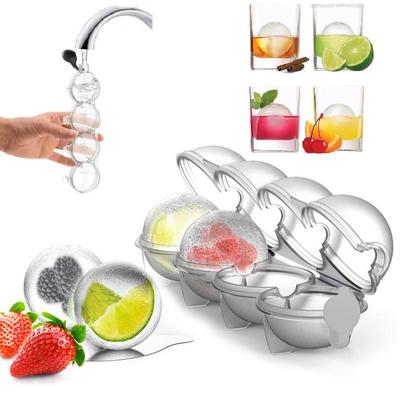 4 Grids Food Grade Round Large Sphere Ice Cube Trays Ice Making Mould Whiskey Silicone Ice Ball Maker Mold