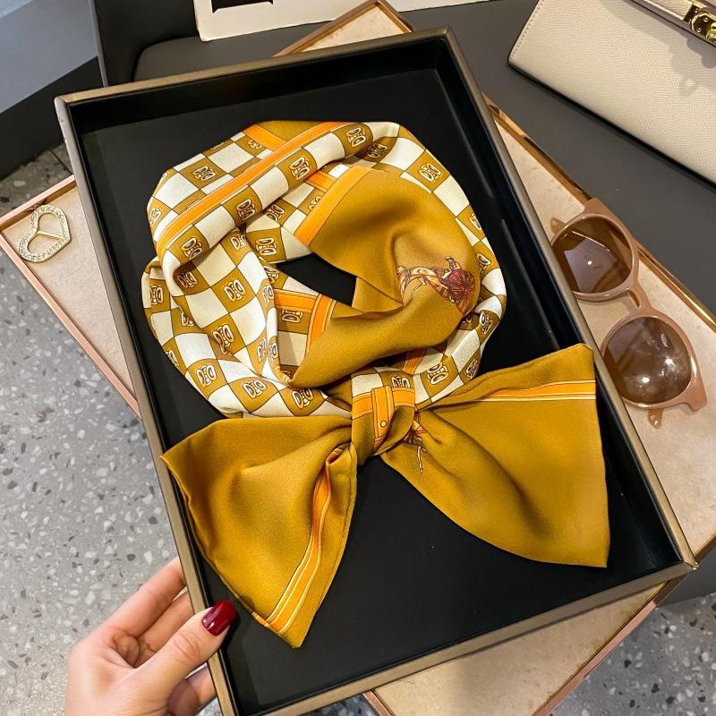 Satin high-end tied hair long silk scarf headband elegant and simple versatile hair band headband streamer hair accessories women's tied bag