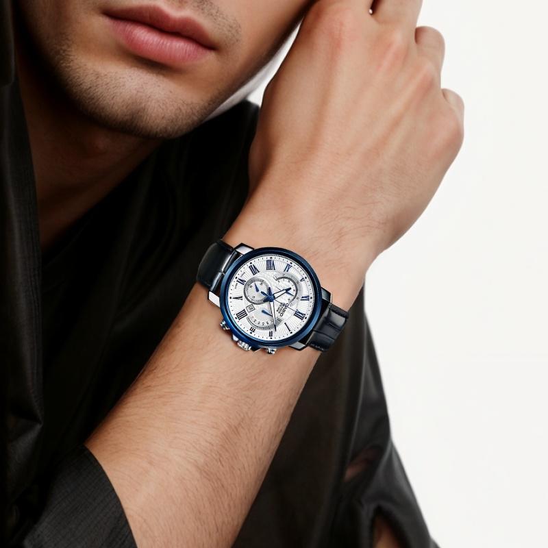 Casio men's quartz watch leather strap white dial quartz movement leather strap Japanese and Korean watch men's watch white dial BEM-520BUL-7A1