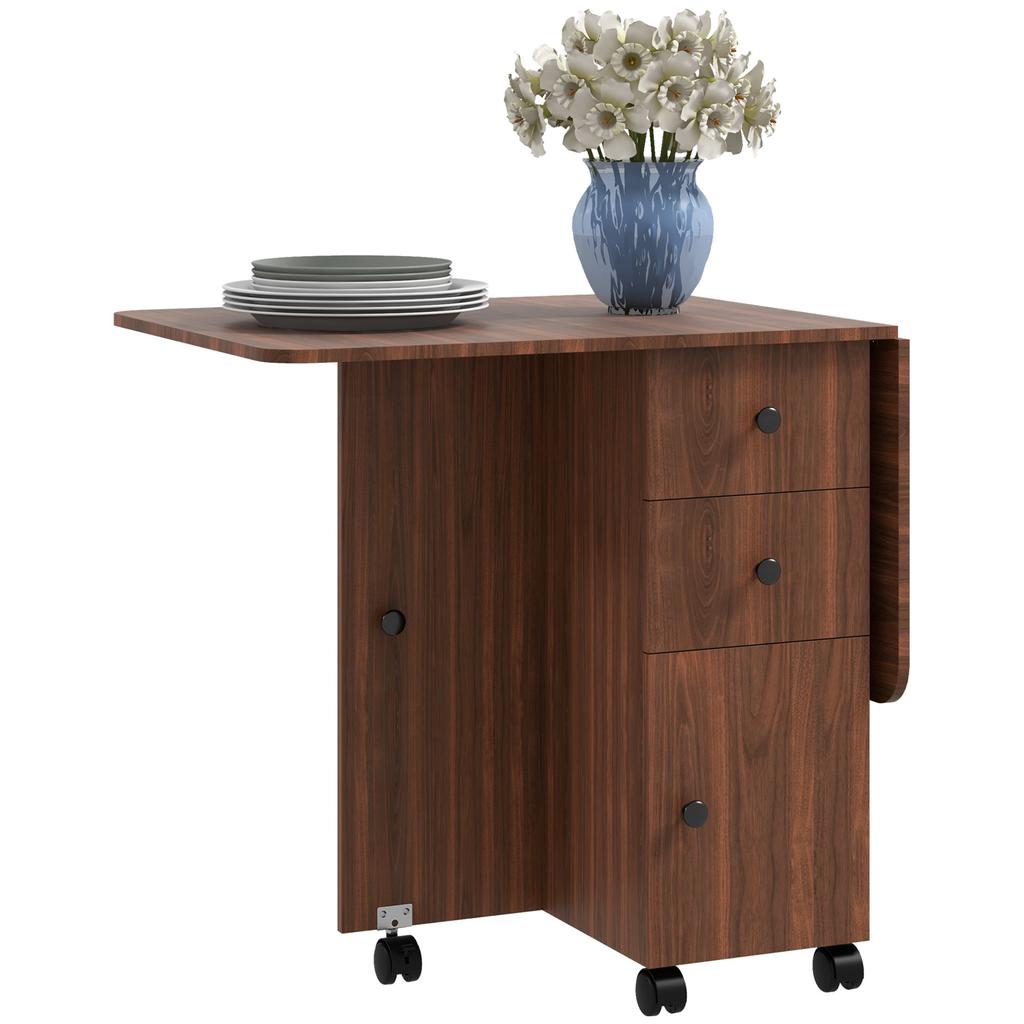 Multi-Storage Six-Person Drop Leaf Dining Table - Distressed Brown