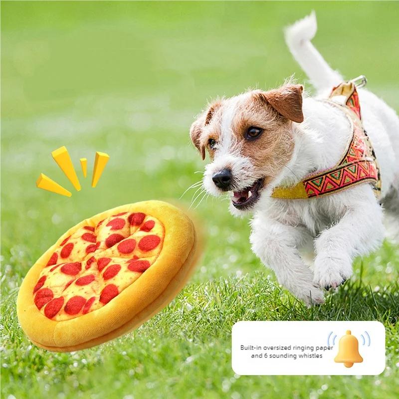 Plysch Hundleksak Donut Pizza Form Husdjur Pipiga Leksaker för Små Stora Hundar Rengöring Tänder Valp Tugga Ljudleksak Husdjurstillbehör
