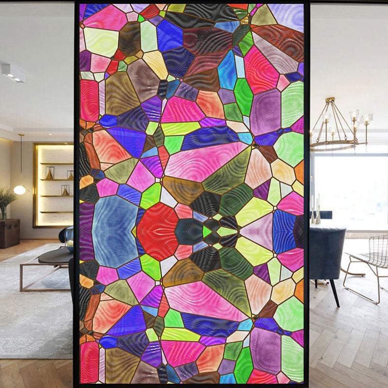 Colorful Stained Frosted Glass Film Modern Art Geometry Pattern Window Stickers Opaque Self-adhesive European Home Decor Privacy