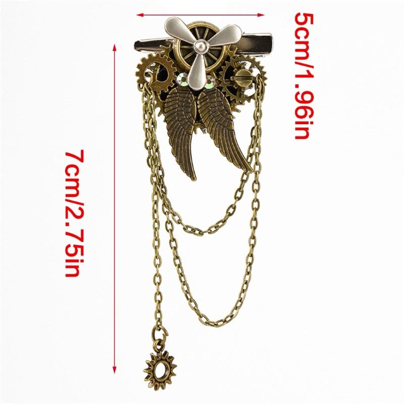 Elaborate Industrial Style Hairpin Wing Brooch Hair Jewelry Metal Gears Propeller Design For Role Play