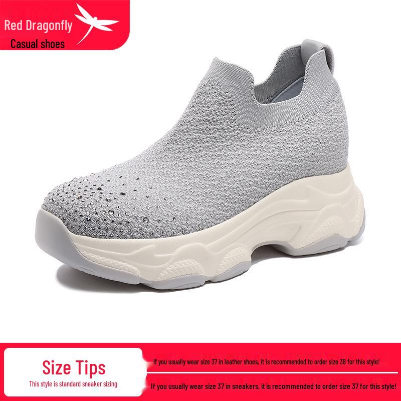 Red Dragonfly Women s Height-Increasing Flyknit Slip-on Shoes - Summer Breathable Casual Style 38 серый
