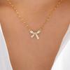 Diamond-encrusted alloy bow necklace, new jewelry women's pendant, niche high-end collarbone chain