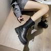 Plateausohlen-Martinsstiefel Damen 2025 neu Herbst und Winter Neunloch-Mittelstiefel Britischer Stil dünner dicker Absatz schwarze Ritterstiefel