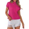 2025 Women's High Neck Short Sleeve Ribbed Knit Pullover – European & American Fashion