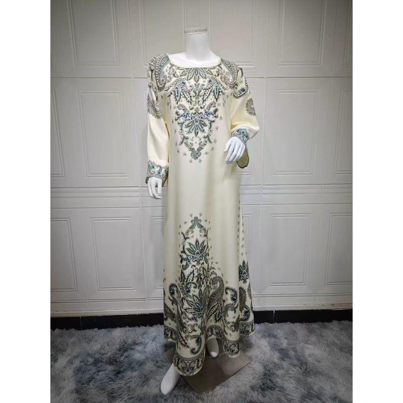 

Новое платье-халат с принтом в стиле моды Ближнего Востока, с горячей фиксацией, расшитое бриллиантами, с принтом Light apricot 2XL