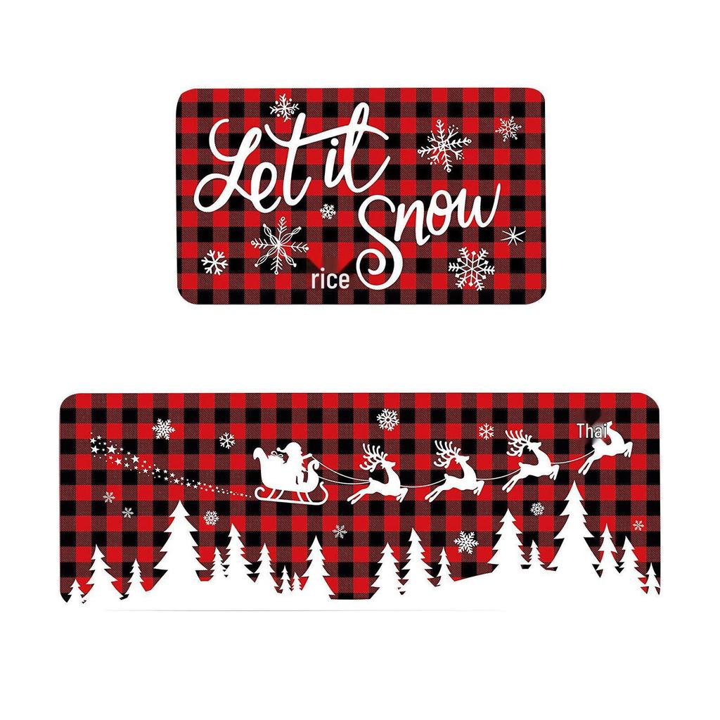 Cross-Border Christmas Holiday Two-Piece Kitchen Mat Set - Oil-Absorbing, Dirt-Resistant