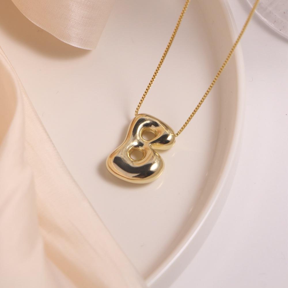 Gold Plated Balloon 26 Letter Necklaces Smooth Stainless Steel Bubble Initial Pendant Chunky Women Personality Chain Jewelry