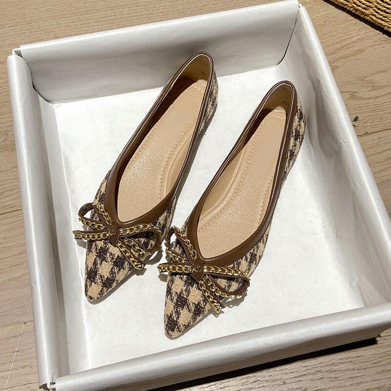 Fashion Slip On Pointed Toe With Bow Women's Flat Y2k Plaid Ladies Footwear Shoes Spring and Autumn Discount Stylish Trend Social Shoe