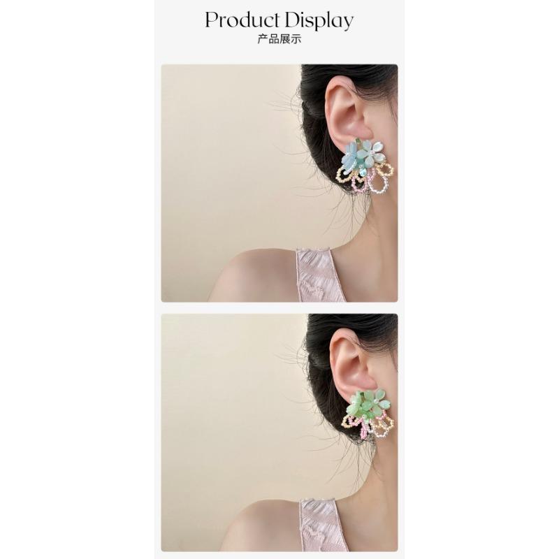 Sweet Fresh Floral Beaded Stud Earrings For Women Daily Vacation Wear