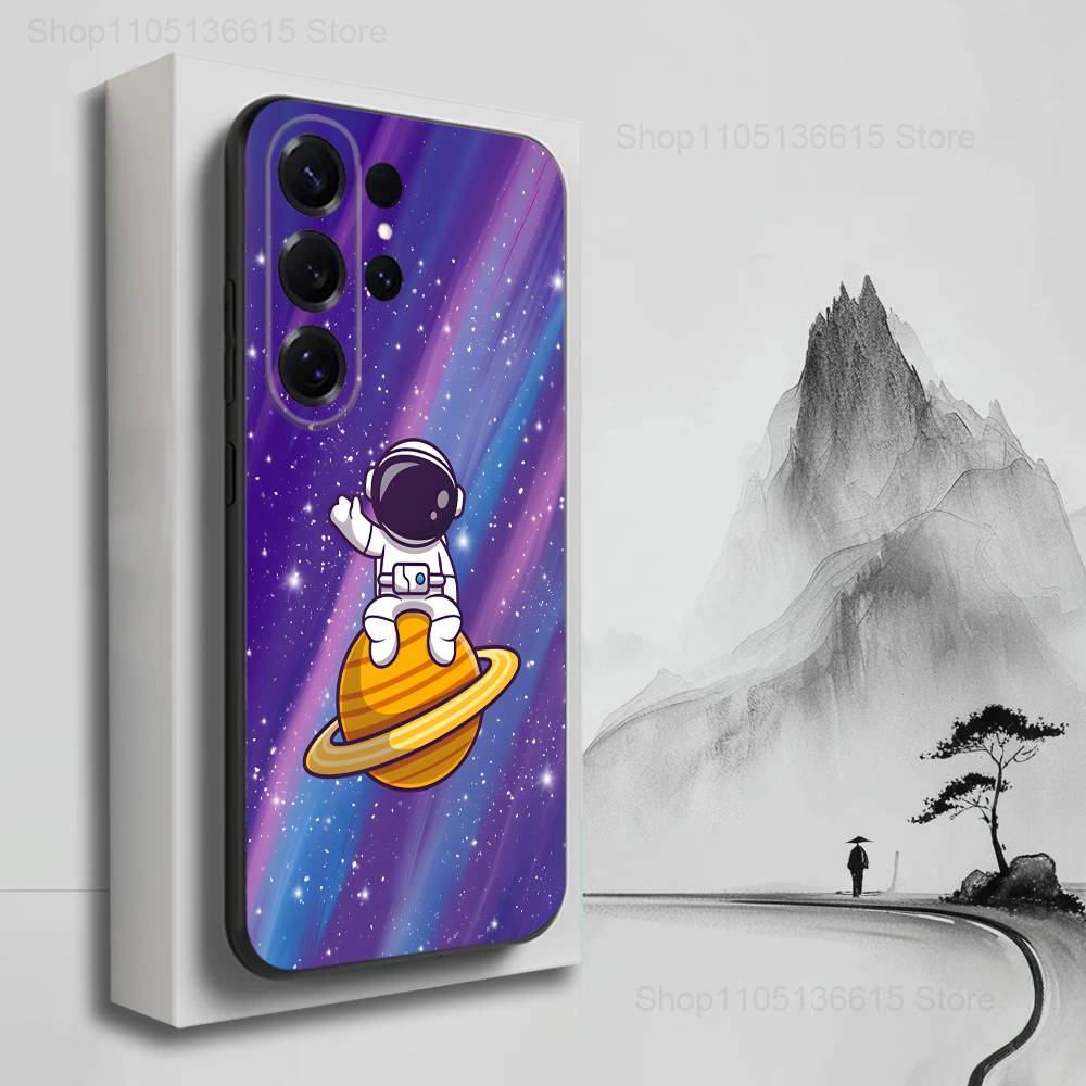 Cartoon Astronaut Space Case For Samsung S22,S25,S20,S10,Plus,Ultra,S24,S23,FE,S21,S9,Lite,Soft Silicone Black