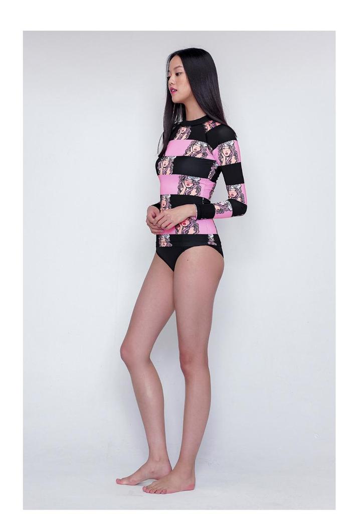 Bañador de manga larga para mujer estilo coreano con protección solar para surf, buceo y deportes de playa.