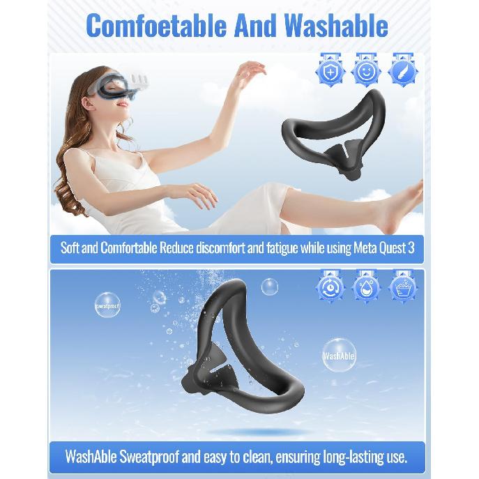 Silicone Face Pad kit for Meta Quest 3, Soft, Durable, Washable,Sweat-Proof,Lightproof Anti-Leakage Face Pad for Oculus/Meta Quest 3. Includes Meta