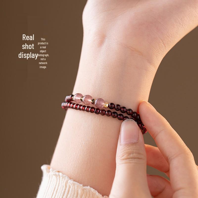 Exquisite Chinese-Style Red Garnet & Hetian Jade Bracelet with Luck Fu Character for Women
