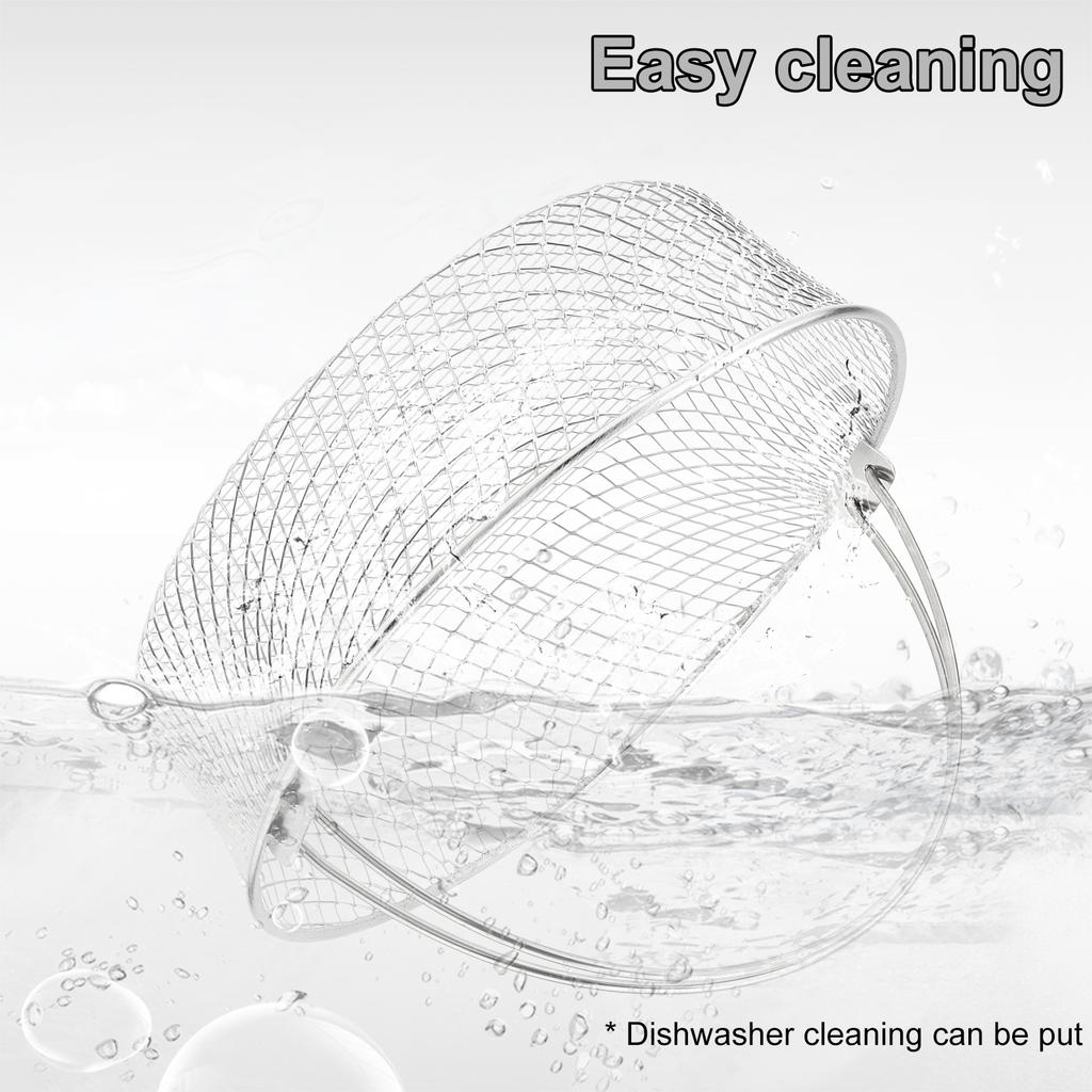 Stainless Steel Round Air Fryer Basket Heavy Duty Non Stick Cooking Basket Universal Fit Easy Clean Home Kitchen
