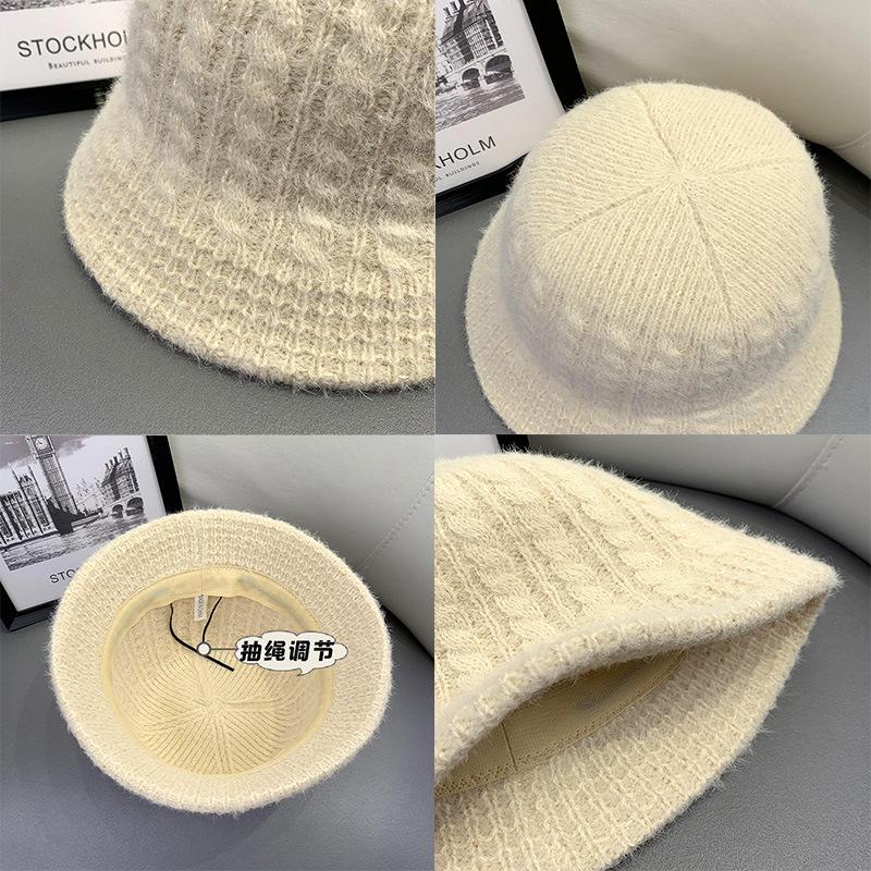 Bob rétro couleur unie pour femme, bob en tricot peluche polyvalent, hiver chaud, chapeau lavabo pour femme