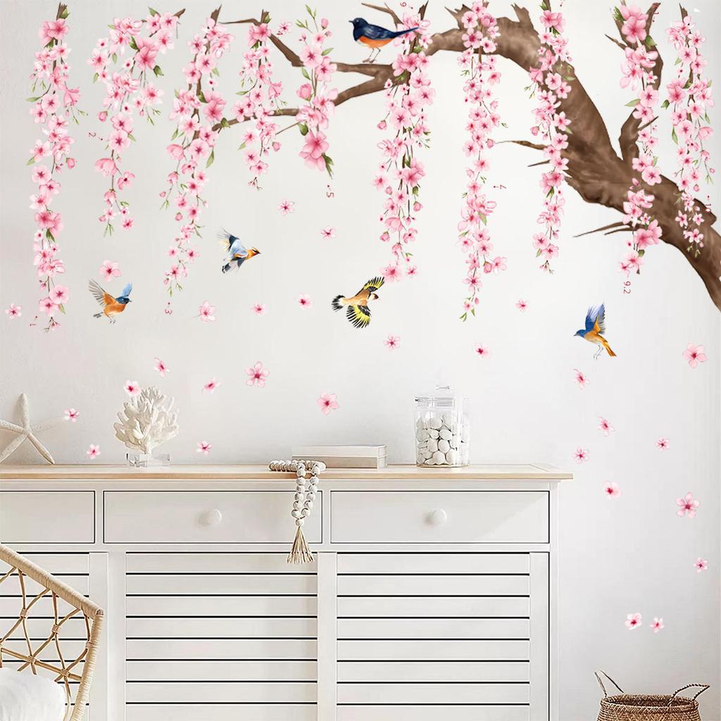 Large Pink Peach Blossom Branch Creative Wall Sticker for Home Wall Decoration