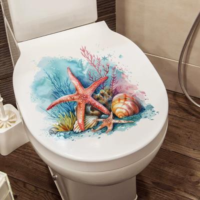 Underwater Coral Starfish Toilet Sticker Removable Waterproof Bathroom Decor Self-Adhesive Tile PVC Decals for Bathroom Makeover