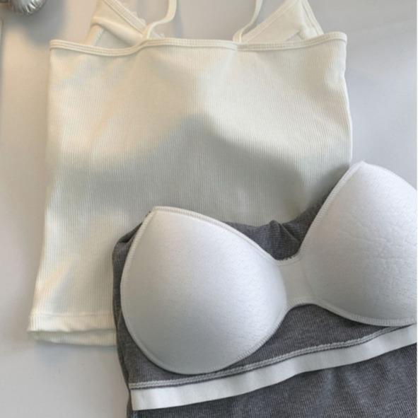 Women's Sweet Cute Strappy Camisole Top with Built-in Bra and Stylish Back Design, Ideal for Layering or Wearing Alone.