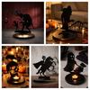 Hollow Carved Candle Accessory Halloween Shadow Holder, Spooky Ghost Skull Candlestick Decoration, Handmade Artistic Stand Vintage Wooden Tea
