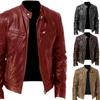 Spot Winter Business Gentleman Warm Zipper Cardigan Pocket Decorative PU Leather Jacket Stand Neck Slim Leather Jacket