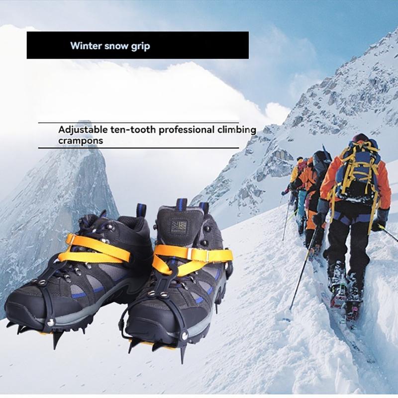 Outdoor Professional 10-Tooth Ice Climbing Crampons — Anti-Slip Footwear Attachments for High Altitudes (Adjustable)