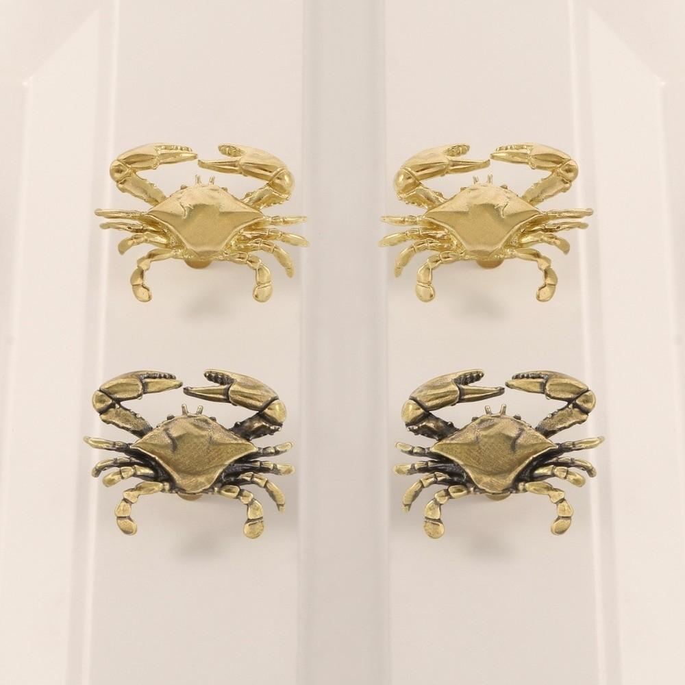 Hardware Crab Design Drawer Handles Luxury Closet Door Knobs Vintage Brass Cabinet Pulls  Window
