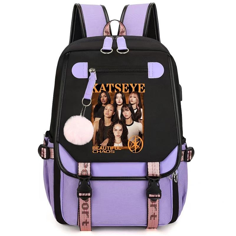 Katseye K-Pop Girl Group Print School Backpack for Students Daily Commute 1216-2, Lightweight Water-Resistant Large Capacity Bookbag