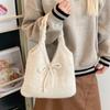 Autumn Winter Red Knitted Shoulder Bags Women's Korean Style Large Capacity Bow Knot Underarm Bag Solid Color Versatile Handbags