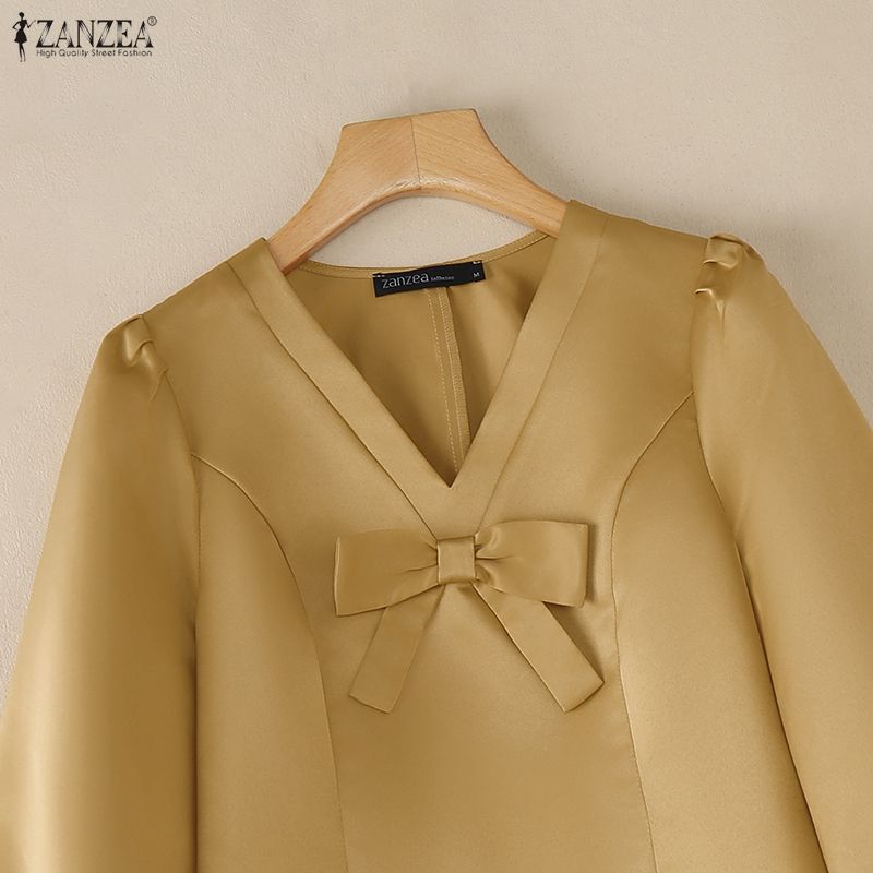 ZANZEA Women Casual V-Neck Solid Color Summer 3/4 Sleeve Blouse
