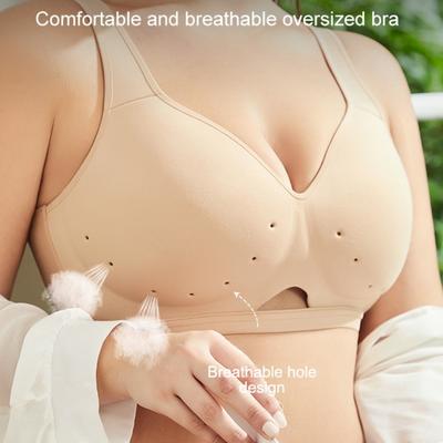 European and American Large Size Thin Hole Cup Underwear Smooth Beautiful Back Simple Wide Shoulder Strap Breathable Integrated Bra