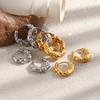 Stainless Steel Irregular Hammered Texture Hoop Earrings for Women 18K Gold Plated Geometric Round Circle Huggies Ear Buckle