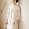 Women's Elegant Embroidered Zen Tea Ceremony Dress - Summer 2026 Chinese Style Flowing Fairy Qipao