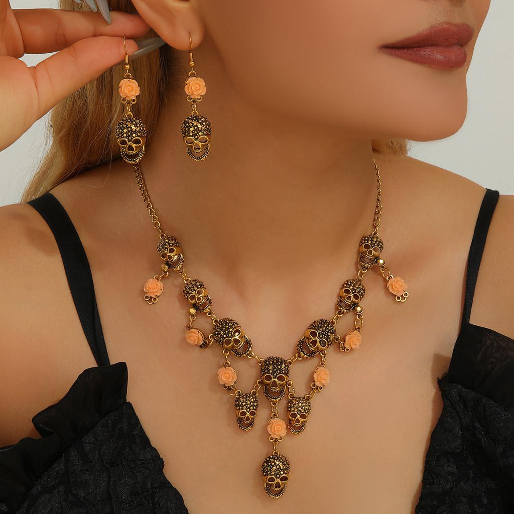 Skeleton Vintageinspired Pendant And Earrings Pack With Alloy Chain For Dressing Holiday