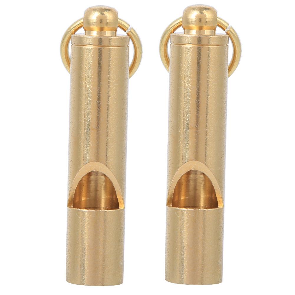 2PCS Yellow Handcraft Vintage Pure Brass Referee Survival Whistle Key Chain Pendant Outdoor EDC SuppliesYellow